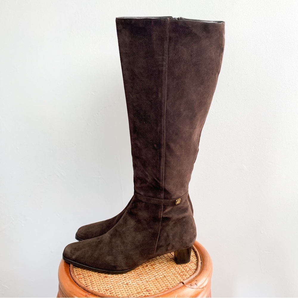 Brooks Brothers Dark Brown Suede Knee-High Heeled Boots